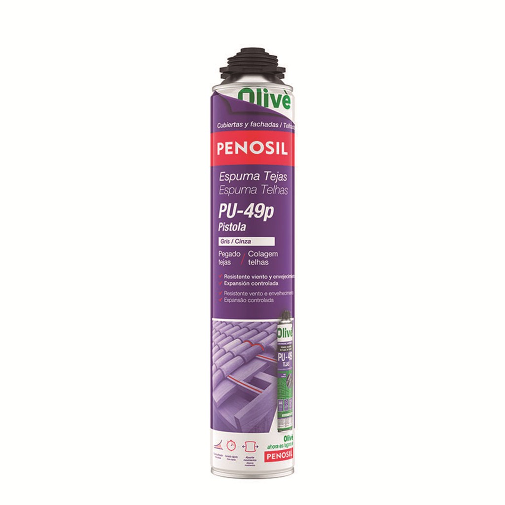 Espuma pistola tejas PU-49. Gris 750 ml.