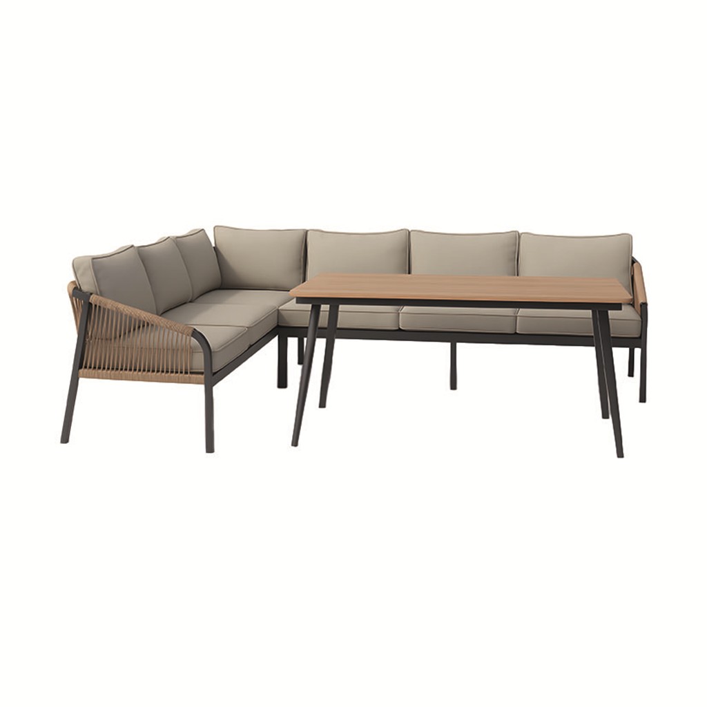 Conjunto jardin esquinero Meru. Cuatro piezas. Rattan sintetico. Tela