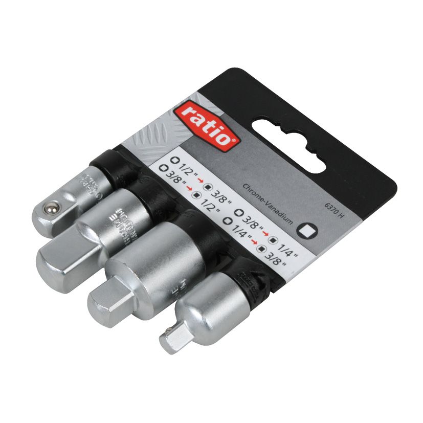JUEGO 4 ADAPTADORES 1/4"+3/8" RATIO