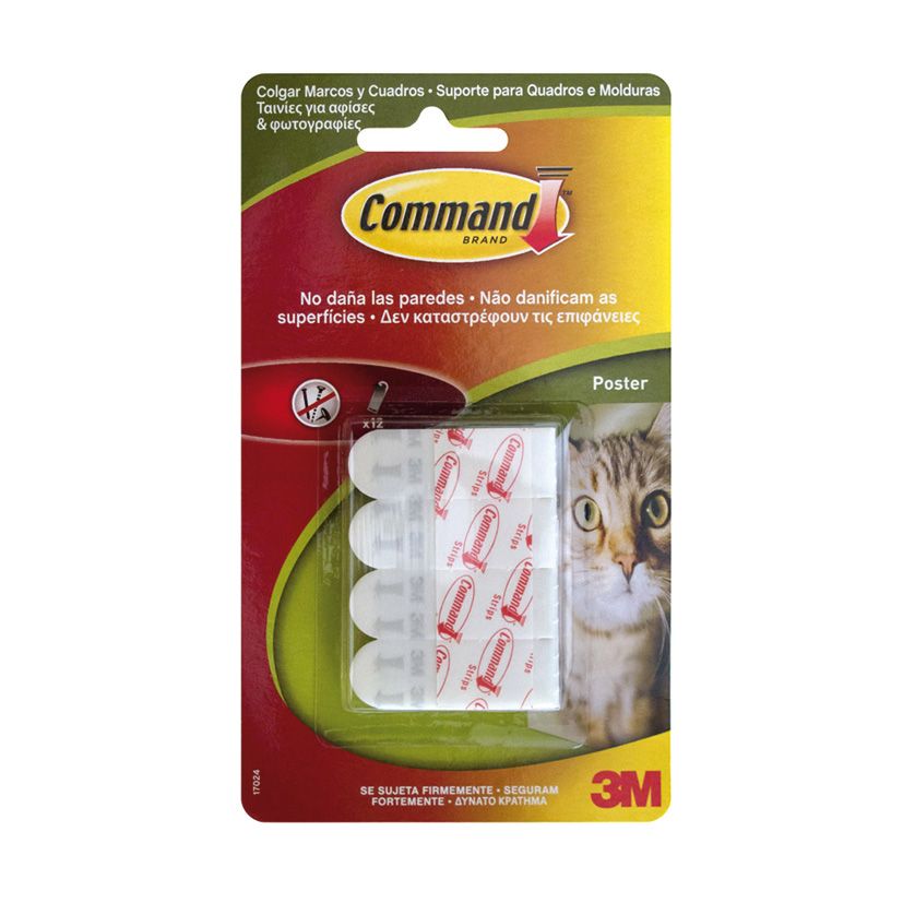 Tiras adhesivas para p&oacute;ster. Peque&ntilde;as (12uds). Command